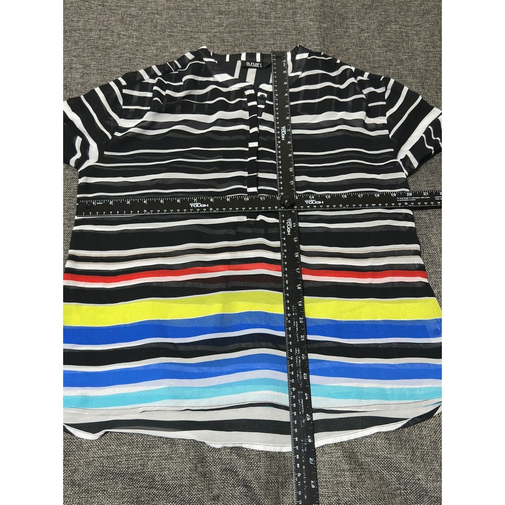 a.n.a Women's PL Blouse Multi-Color Striped Sheer Henley V-Neck Long Sleeve - Picture 4 of 7